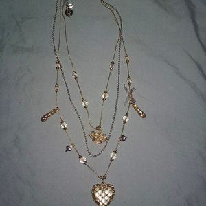 Betsey Johnson Quilted Heart, Ballet Slipper, and Crown Necklace
